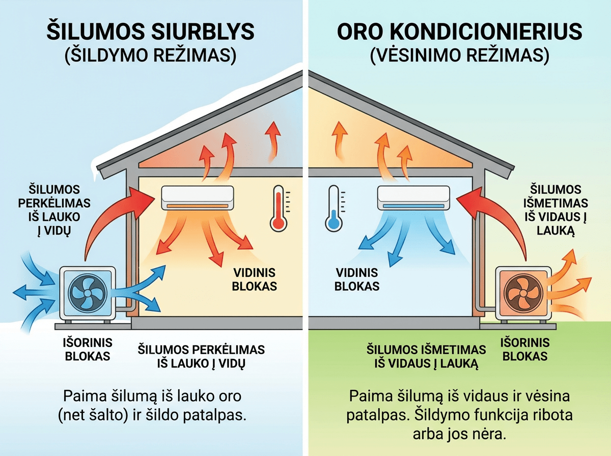 Šilumos siurblys VS oro kondicionierius