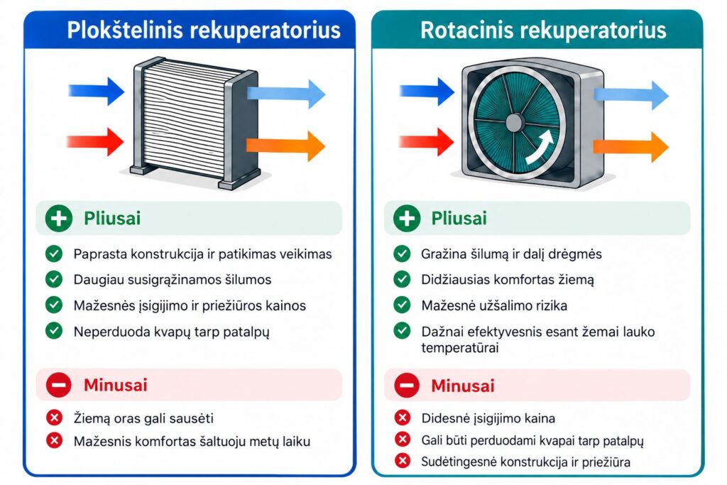 Plokštelinis ir rotacinis rekuperatorius palyginimas