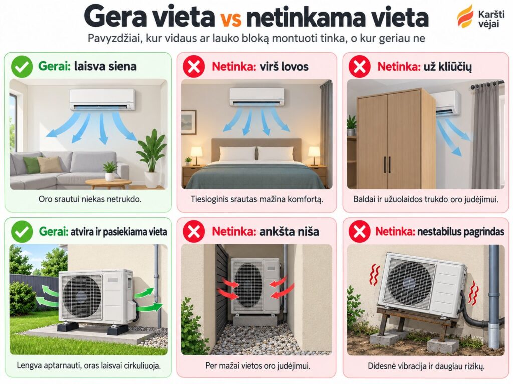 montavimo vietos pasirinkimas